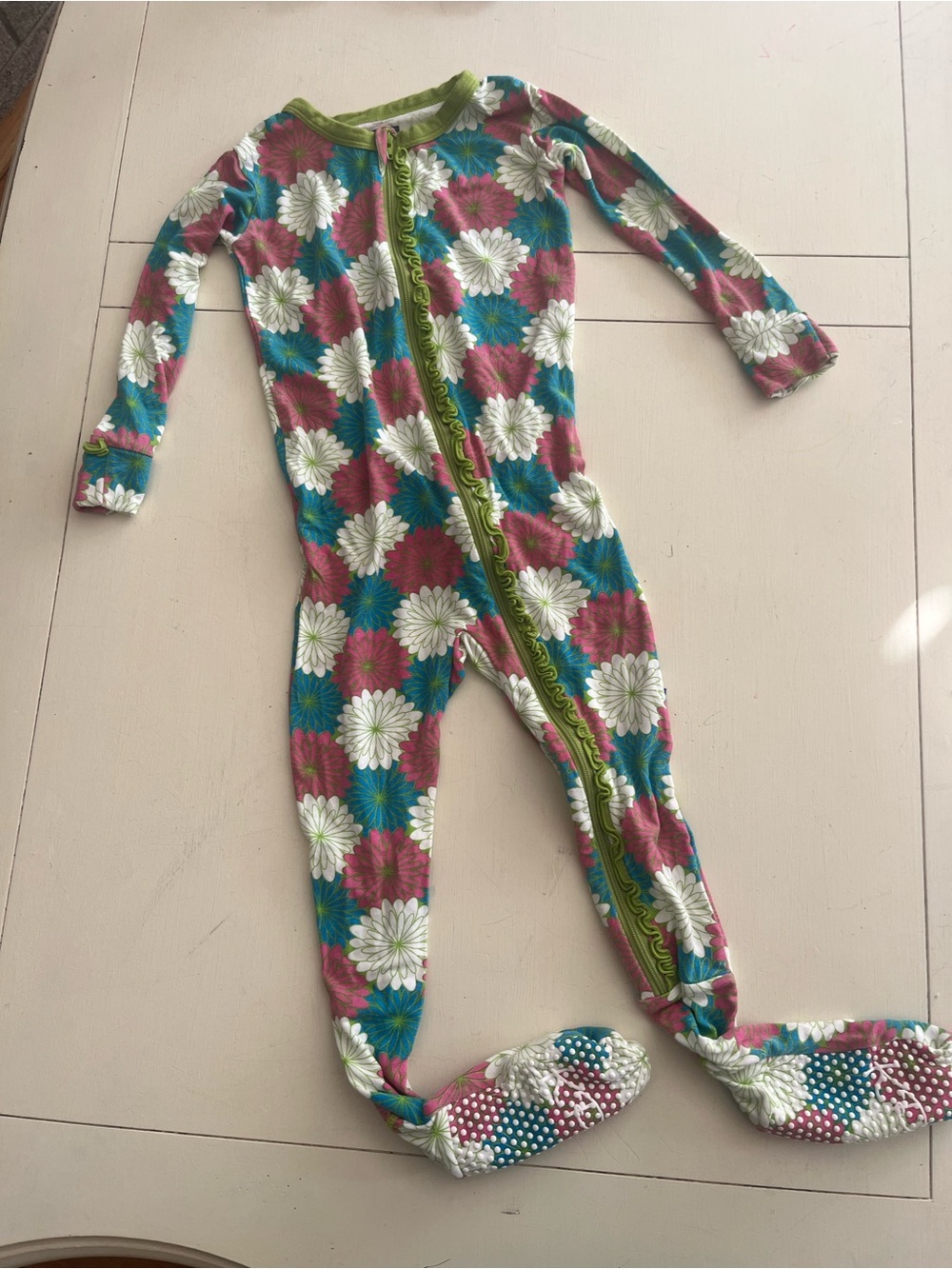 Kickee Pants Floral Footed One-Piece Pajamas - Teal, Pink, White, Green
